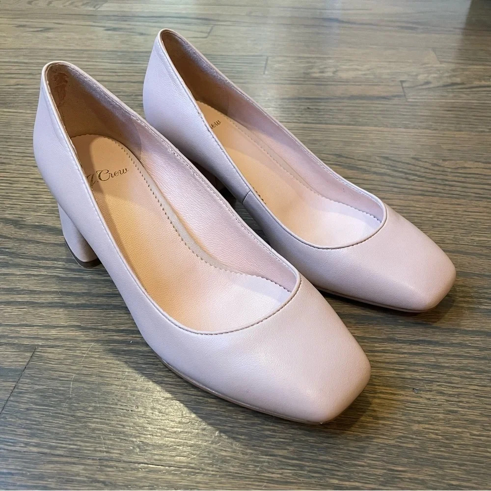 J. CREW Celia Block Heel Leather in Toasted Almond Blush Pink J8239
